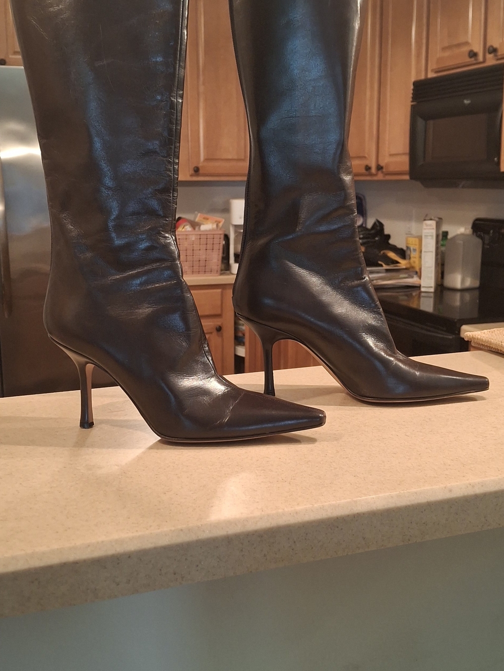 Jimmy Choo Dark Brown Leather Knee-High Stiletto Boots - Picture 4 of 7